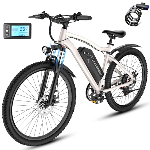 Electric Bike for Adults, 26" Commuter Ebikes with 7-Speed Gears, 25MPH Lightweight E Bike, 720W Peak Motor, 375Wh Removable Battery, 50 Miles Range, Electric Mountain Bicycle for All Terrain (White)