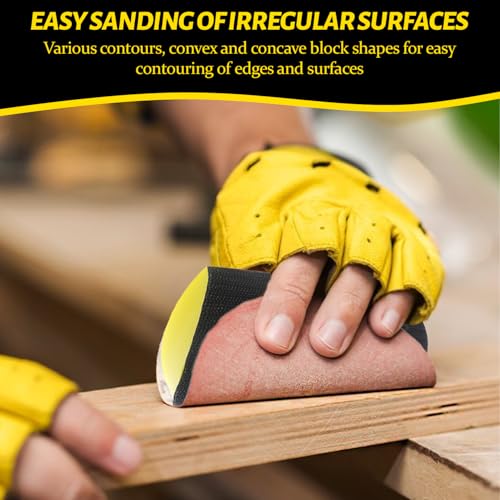 Miniatura 4 de 5 Piezas Y 6 Pulgadas Taco De Lijado Manual, Espuma De Pu Plástico, Mango Ergonómico, Para Pulir Madera Y Lijado Fino, Adecuado Para Madera, Azulejos, Metal, Vidrio Amarillo