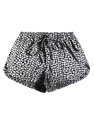 Avanova Women's Floral Print Shorts Elastic Waist Casual Running Workout Active Shorts White X-Large #TOP24