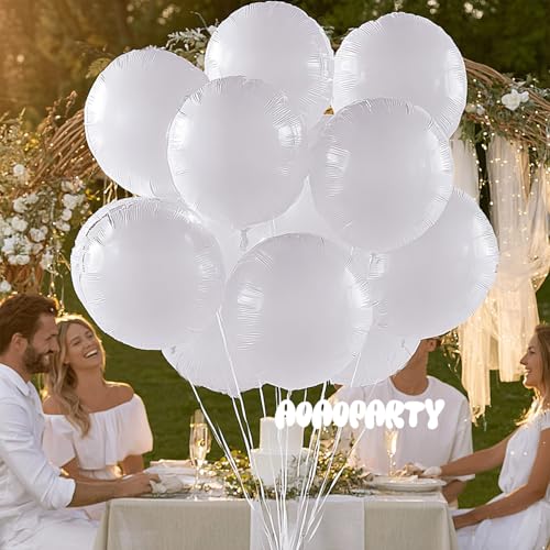 Image of 25Pcs White Round Shaped Helium Foil Mylar Balloons 18 Inch for Birthday Wedding Anniversary Engagement Party Decorations Supplies