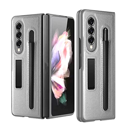 Étui cuir Z Fold 3 argent anti-rayure avec étui à stylo pour ne plus perdre votre stylet