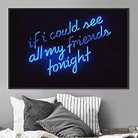 Framed Canvas Wall Art Illuminated Words 3D Industrial Inspirational Multicolor Neon Pop Art Quotes Typography Urban - 16x24 inches