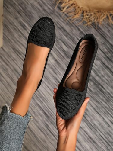 Comfortable Round Toe Knitted Flat Shoes for Women Casual Breathable Mesh Ballet Flats Ladies Women's Walking Daily Office Slip On Flats Lightweight Low Wedge4