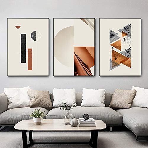 Décoration murale salon chaleureuse avec ce triptyque géométrique beige et brun