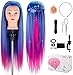 Produktbild TwoWin Trainingsköpfe 100% Kunsthaar Haar Hairdressing Cosmetology Mannequin Frisierkopf Übungskopf mit Halterung+ DIY Haar Zubehör Styling lila-blau