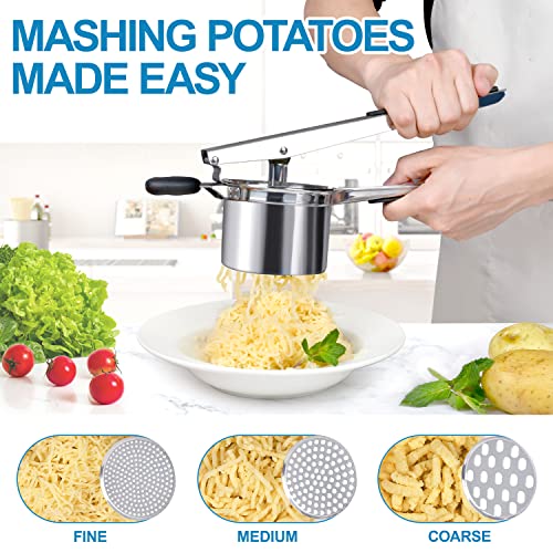 Kartoffelpresse, Sopito Kartoffelstampfer mit 3 Austauschbare Sieb, Kartoffelpresse Edelstahl für Flauschige Kartoffelpüree, Gemüsebrei, Obstsäfte und Lebensmittelrezept