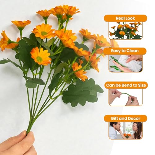 Image of Art Street Artificial Orange Flowers Bunch |Daisy Flowers for Home | Living Room, Decor |Christmas Day, New Year, 7 Head 21 Flowers| Pack of 2|Size 13 INCH, (Without Vase)