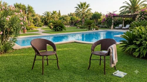 Image of Grand Living 2-Piece Outdoor Wicker Patio Chair Weather-Resistant Chairs Rattan for Terrace, Lawn & Garden, Balcony (Brown, 2 Chair)