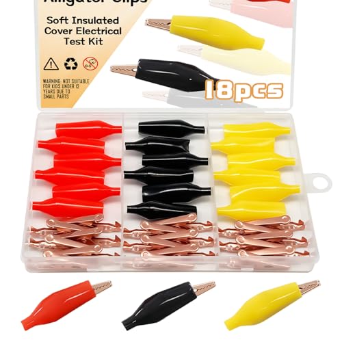 Image of 18PCS 3 Colors Brass Gator Clips, Alligator Clips Electrical Test with Soft Insulated Cover DD035