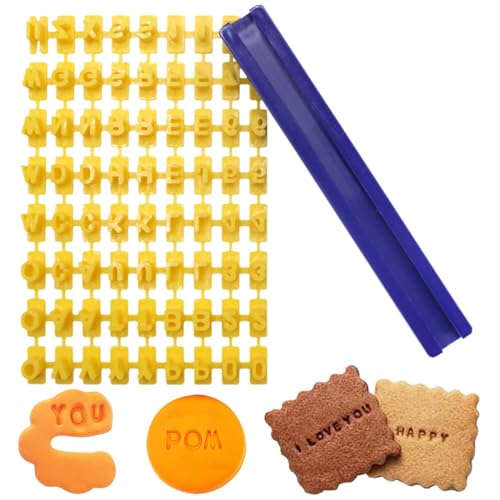 Alfabeto Numero Fondente Cookie Cutter,72 Pezzi Stampini Alfabeto Cookie Stamp,Timbro per Biscotti con Lettere,Biscotti Goffratore Lettere per Fondente, Torte, Biscotti, Strumenti di Cottura