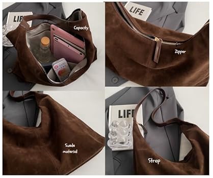 Amazon.com: TYATVS Suede Bag Suede Tote Bag with Zipper