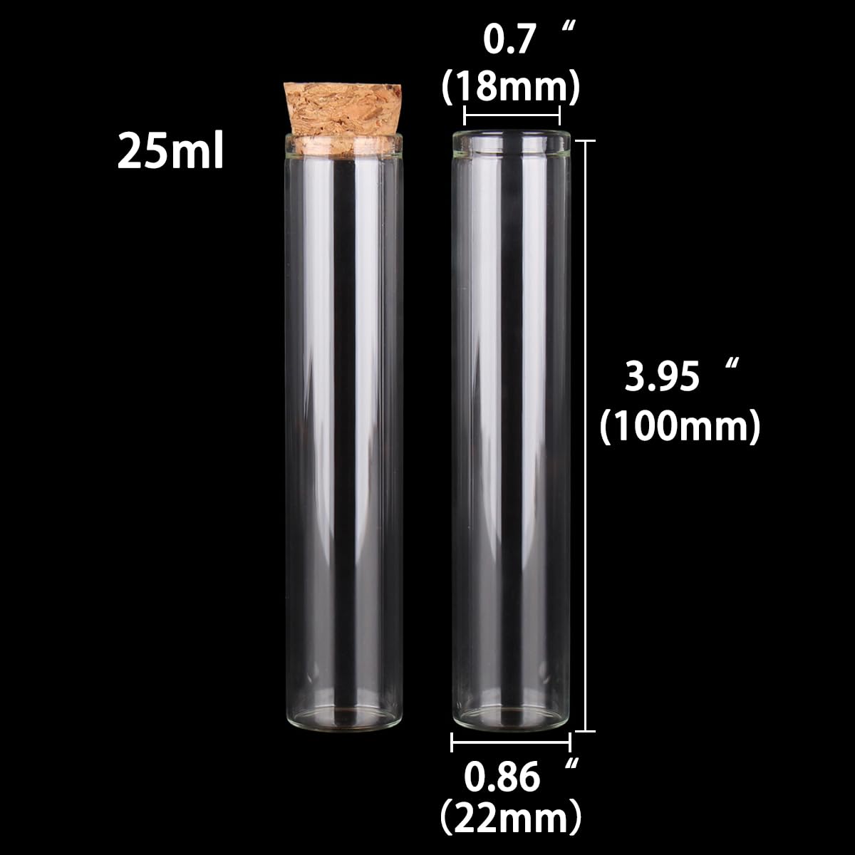 SYLALE 50 Tubos de ensayo de 22 mm de diámetro con tapón de Corcho, Botellas de Vidrio, terrarios, frascos de Vidrio, Viales, Manualidades for Bodas, Recuerdos.(25ml-22x100mm)