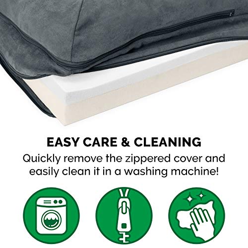 Furhaven Memory Foam Dog Bed For Medium/Small Dogs W/ Removable Bolsters & Washable Cover, For Dogs Up To 35 Lbs - Two-Tone Plush Faux Fur & Suede L Shaped Chaise - Stone Gray, Medium #TOP7