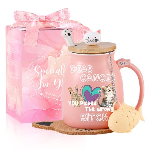 Regalos de cáncer Get Well Soon para mujeres, lindas tazas de gato, el mejor regalo de quimioterapia, paquete de cuidado para ella, divertidas tazas de té de café Kawaii, regalo de condolencias para