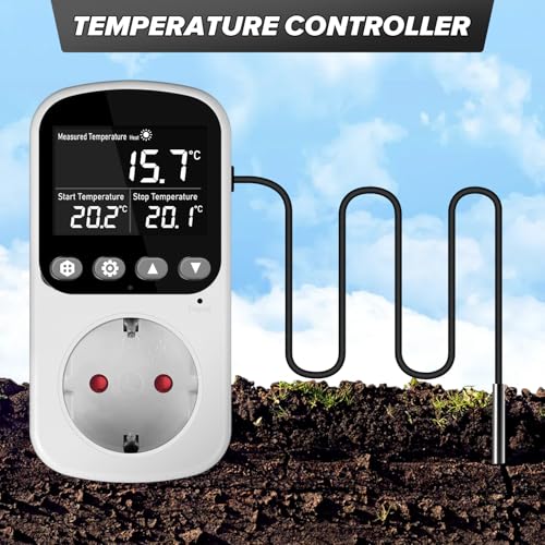 STEEIRO Temperaturregler Steckdose 230V mit Timer und Fühler, Digital Thermostat Steckdose Heizung Kühlung Temperaturschalter für Gewächshaus Terrarium Kühlschrank Aquarium