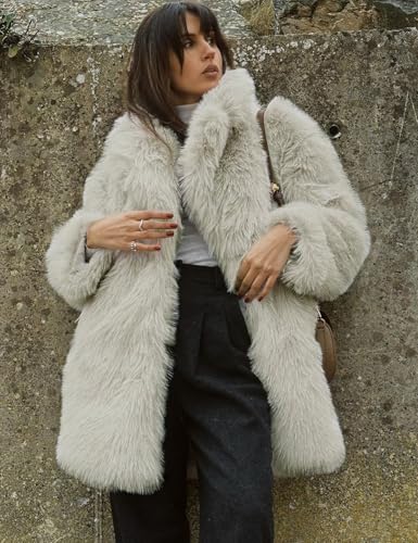 COZYPOIN Womens Faux Fur Coats Warm Mid Long Furry Jackets Long Sleeve Lapel Winter Fluffy Outerwear Shaggy Parka Coat4
