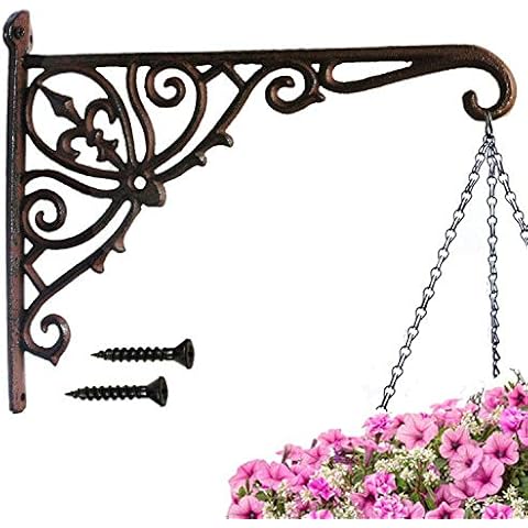 realideas Cast Iron Hanging Plants Bracket, Heavy Duty 12" Indoor Outdoor Durable Wall Planter Hooks for Flower Pots Basket Bird Feeder Wind Chime Lanterms Patio Lawn Garden Hanger Hardware Bracket Cover