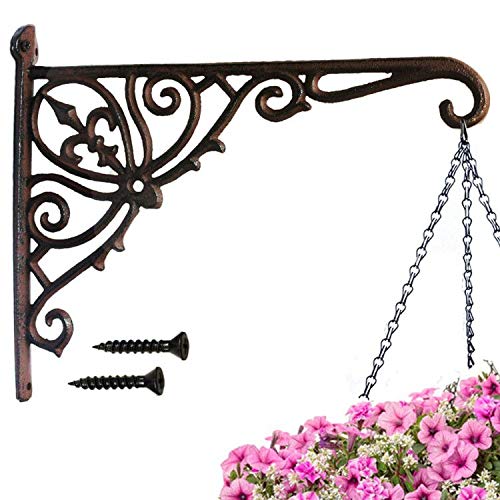 Realideas Cast Iron Hanging Plants Bracket, Heavy Duty 12" Indoor Outdoor Durable Wall Planter Hooks For Flower Pots Basket Bird Feeder Wind Chime Lanterms Patio Lawn Garden Hanger Hardware Bracket #TOP6