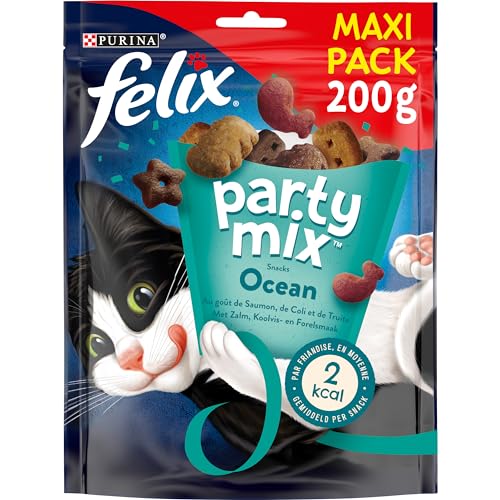 Felix - FELIX Party Mix | Adulte | Friandises Pour Chat | Saveur Océan Saumon, Colion et Truite| Lot de 5 x 200 g