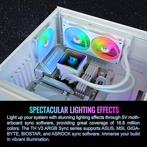 Image of Thermaltake TH240 V3 ARGB CPU Liquid Cooler; Intel /AMD; 1x240mm 500~2500rpm Single Frame ARGB Fan; 240mm Radiator; ARGB Infinity Mirror; Rotatable Pump Head; Snow; CL-W467-PL12SW-A