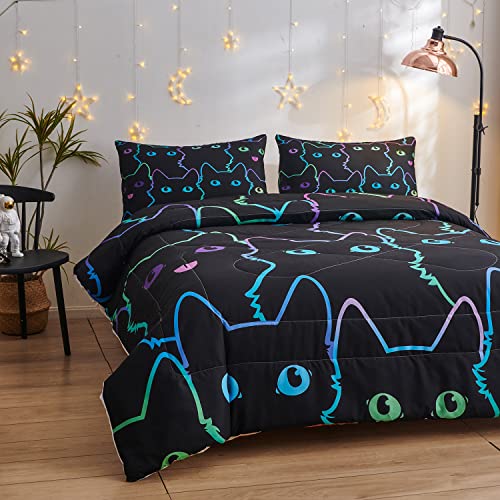 Namoxpa Cat Comforter Sets,Colorful Cats Pattern For Kids Boys,Decorative Bedding Comforter Sets With 2 Pillow Shams, Queen Size #TOP1