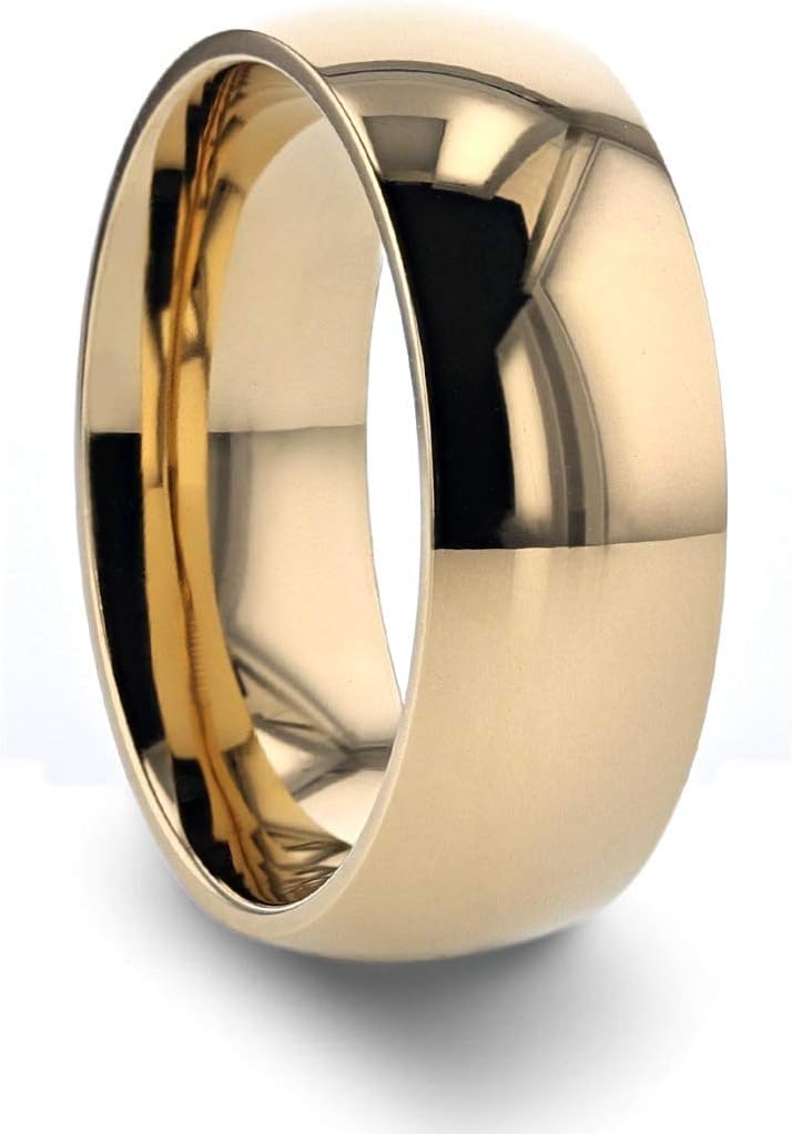 Vernis Men's Titanium Wedding Ring Gold Plated Traditional Domed Band - 8mm
