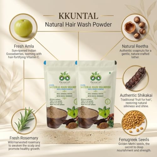 Image of Natural Hair Wash Powder - Value Duo (Pack of 2, 400 g) | Amla, Reetha, Shikakai, Methi & Rosemary | Helps Reduce Hair Fall & Dandruff | Sulphate-Free Cleanser for Stronger, Healthier Looking Hair