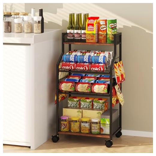 29+ Canned Food Storage Ideas 6 Homsorout Can Organizer for Pantry - Rolling Snack Cart, Multi-Layer Soda Can Organizer for Pantry, Mobile Beverage Storage Rack with Wheels, Versatile Metal Shelf for Kitchen and Office, Black Brown