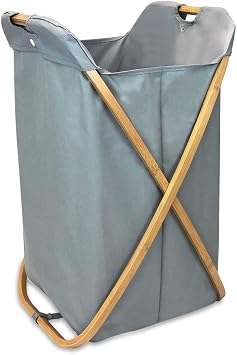 Oceanstar Bamboo Folding X-Frame Laundry Hamper Sorter, Grey