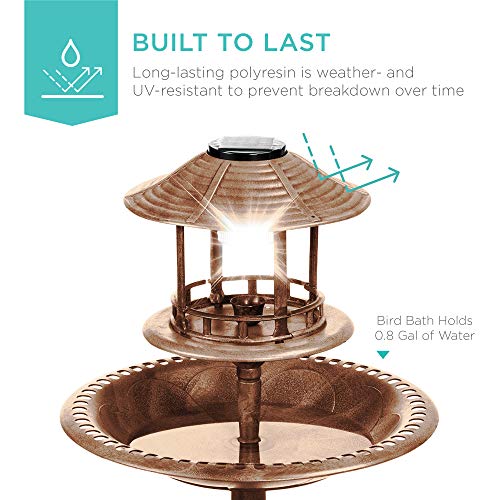 Best Choice Products SKY5951 Solar Outdoor Bird Bath Vintage Resin Pedestal Fountain Decoration thumb #1