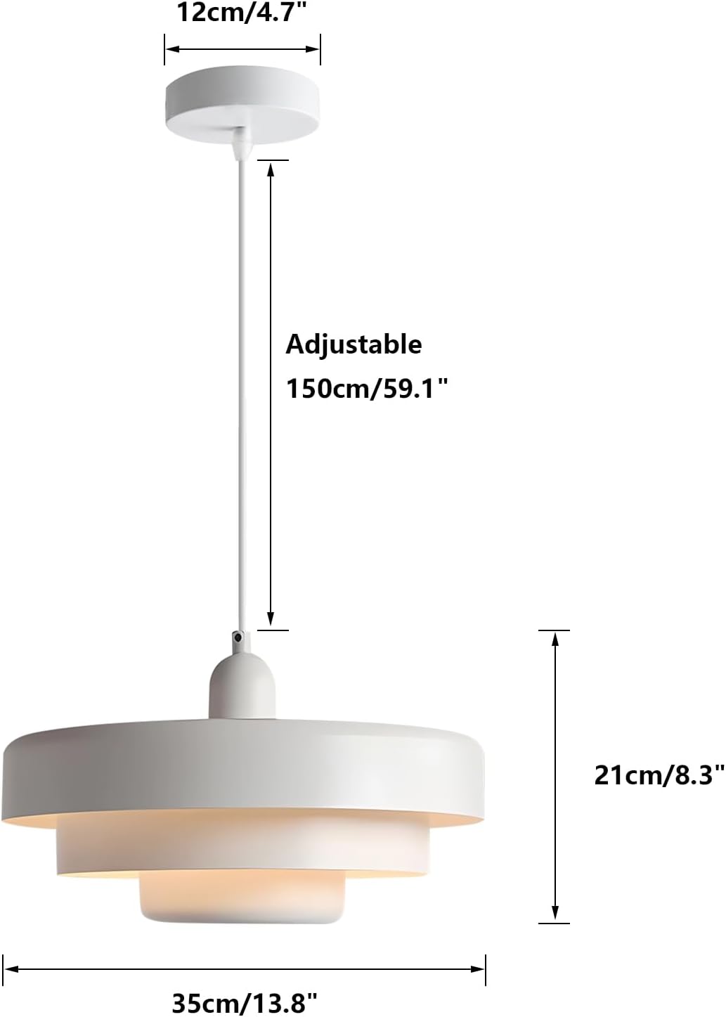 Large Mid Century Pendant Light Nordic Farmhouse Pendant Light Fixture with Round 3 Tier Metal White Shade Pendant Lamp for Dining Room Bedside Bar Restaurant