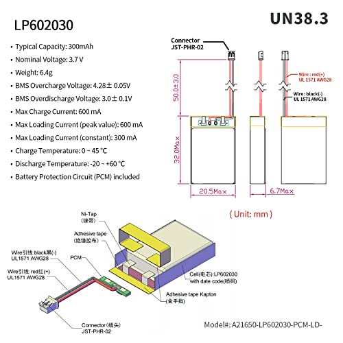 EEMB 3.7V Lipo 300mAh 602030 ricaricabile Batteria...
