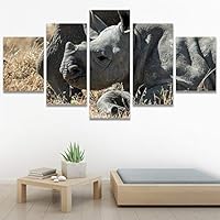 SIGNWIN 5 Panel Canvas Wall Art Animals Black and White Dramatic Duotone Modern Artwork for Home Decorations Ready to Hang - 60