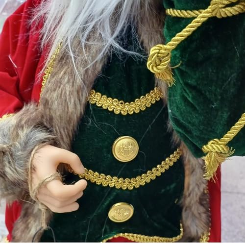 Decoração Natalina, Papai Noel Roupa Vermelha e Verde, Segurando Lamparina, Saco de Presentes e Enfe