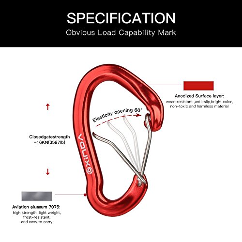 XINDA Wire Carabiner Clips - Small Aluminium Alloy Carabiners Keychain for Camping,Hiking,Fishing,Outdoor,16KN/3597lb Heavy Duty Caribeaners for Hammocks,Swings,Dog Leash