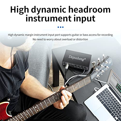 Image of Depusheng RX2 usb audio interface computer recording sound card, home studio audio interface, can connect 48V condenser microphone, guitar recording