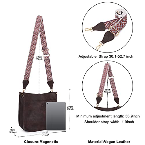 Image of HKCLUF Crossbody Bags for Women Trendy Vegan Leather Hobo Handbags With 2PCS Adjustable Guitar Strap Shoulder Bucket Bags