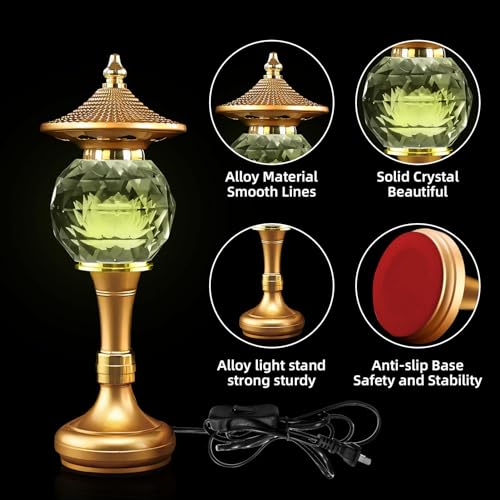Image of Lotus Flower Lamp Pineapple Crystal 7 Color LED Buddhist Meditation (10in) | Unique Design;Alloy Glass;Multi-scene Gift;Fine Craft;Sacred Symbol