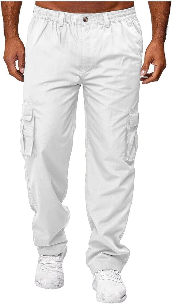 HUNGSON Mens Casual Cargo Pants - Sweatpants Joggers Athletic Trouser Cotton Loose Straight Hiking Pants for Men - Image 2