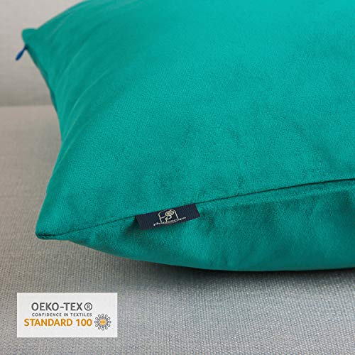 Phantoscope Pack of 2 Velvet Decorative Throw Pillow Covers Soft Solid Square Cushion Case for Couch Turquoise 20 x 20 inches 50 x 50 cm