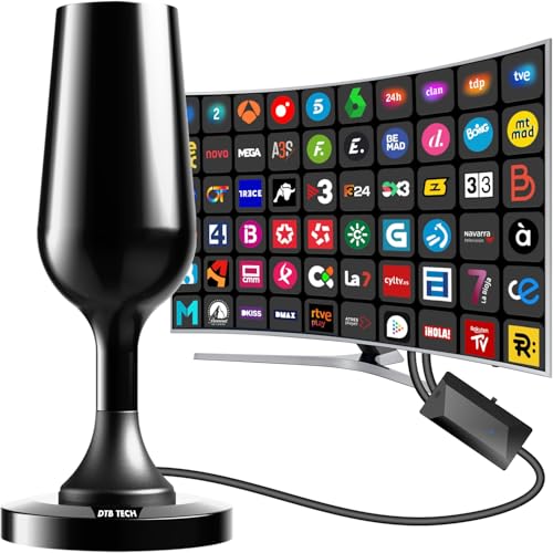 Antena TV Interior Potente TDT, Antena portatil TV Digital Inteligente HD Interior,Soporte 4K 108P Canales Locales, Antenas TV portatile fácil de Instalar, Antena TDT Interior - Cable 9.8ft