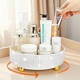 Prygew Makeup Perfume Organizer, 360 Degree Rotating Lazy Susan Cosmetic Tray, Large Capacity Rhinestone Bling Bathroom Skincare Lotion Holder Case for Vanity, Dresser, Desktop