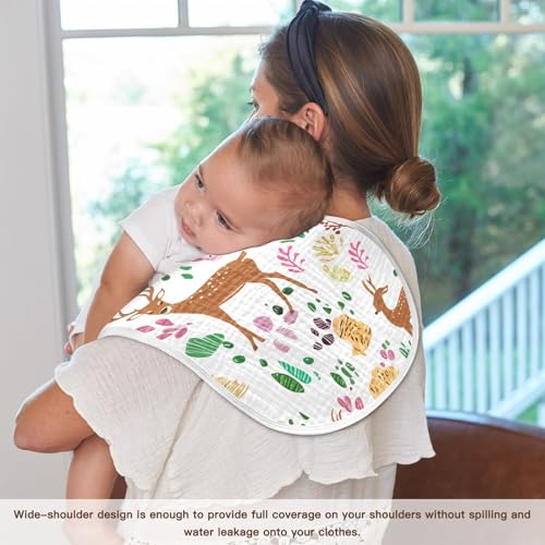 Deer Pattern Muslin Burp Cloths 22x11 Inch - 4-Layer Organic Cotton & TPU Waterproof Lining, Absorbent Baby Bibs for Boys/Girls with Hanging Loop 7