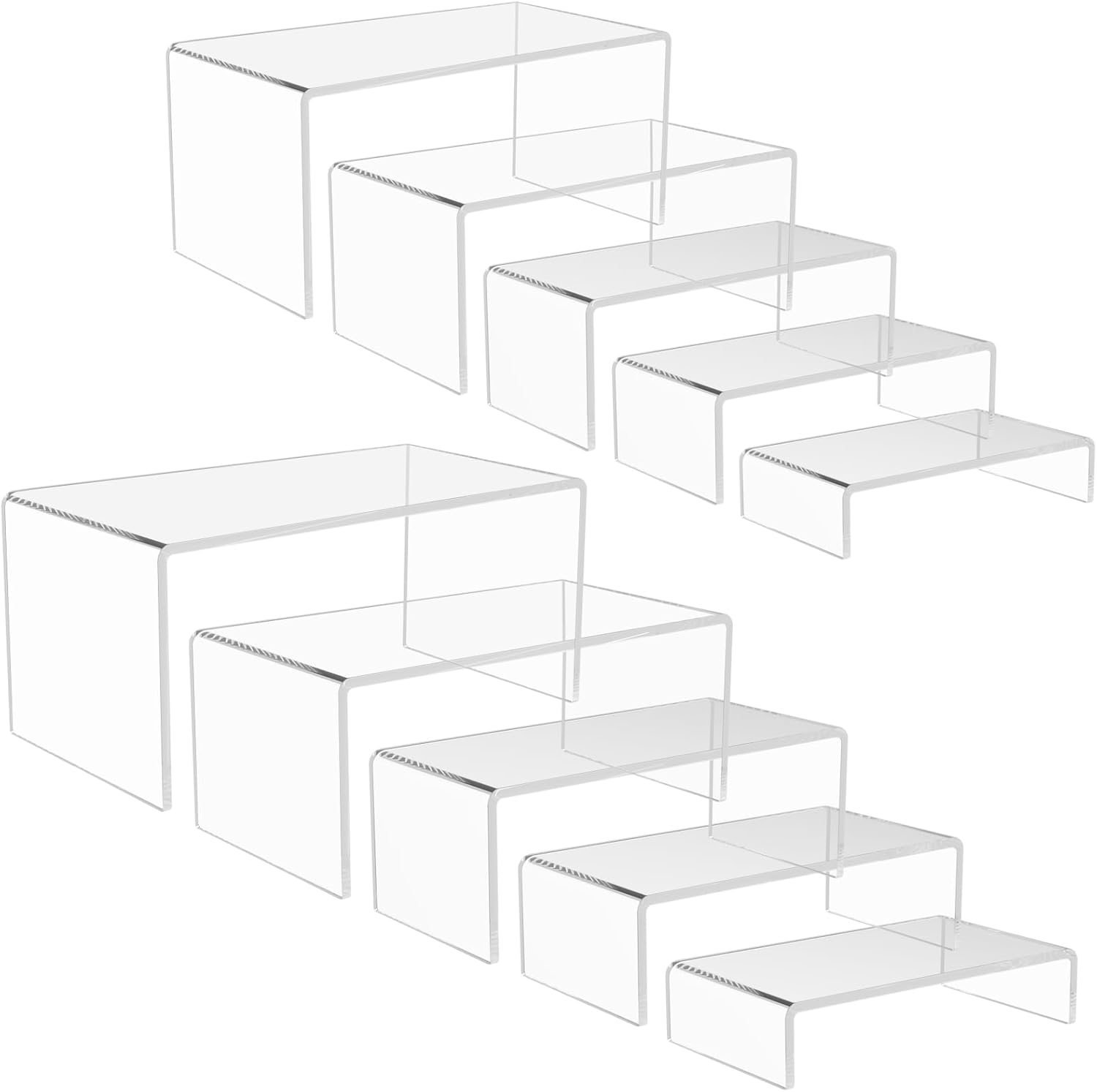 6PCS Acrylic Display Risers, 3 Sizes Clear Product Stand, Jewelry Display Riser Shelf Showcase Fixtures For Collectibles Display, Toy Figure Display