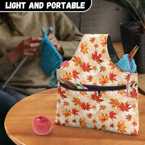 Image of KUIFORTI Fall Leaves Yarn Bag Tote Knitting Accessories Thanksgiving Gifts for Women Crochet Bag Large Yarn Bags for Crocheting on The Go