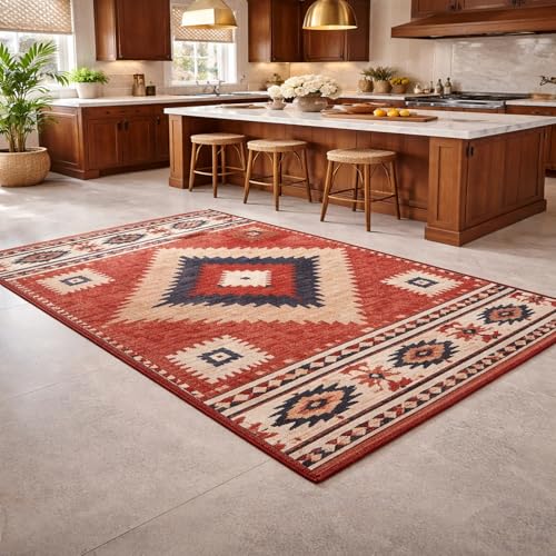Tapis de décoration,Motif géométrique Vintage Rouge, Bleu, Beige, Blanc, Noir, 80 x 150 cm, Tapis pour Salon Chambre Canapé Tapis de Plancher,Carpet for Living Room...