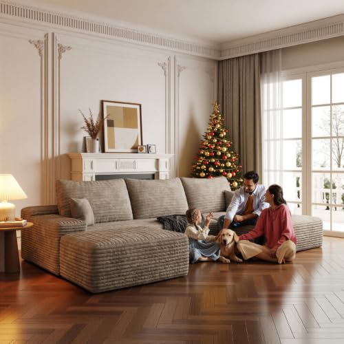 Image of Boneless Couch, Modular Sectional Couches for Living Room, U-Shaped Cloud Couch Sofa with Deep Seat, Fluffy Corduroy Upholstered Corner Sofa