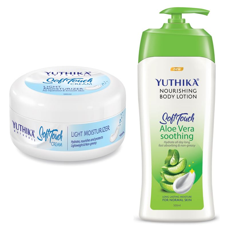 Image of Yuthika Aloe Vera Body Lotion 500ml with Moisturizer Cream 100ml, Nourishing Body Lotion and Winter Cream for Face, Hand, Body, Dry Skin, Instant Hydration, Non Greasy Formula