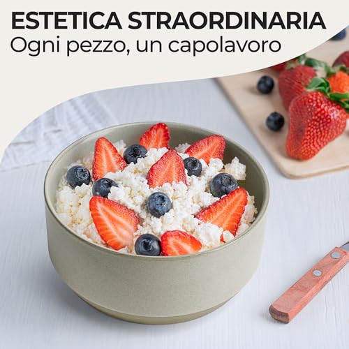 MIAMIO - Set di 4 ciotole/Set di ciotole in ceramica (850 ml) per pasta, ramen, cereali, insalata - Lavabile in lavastoviglie e nel microonde - Collezione Sierra (chiaro, Ciotole (4x)) - immagine 6