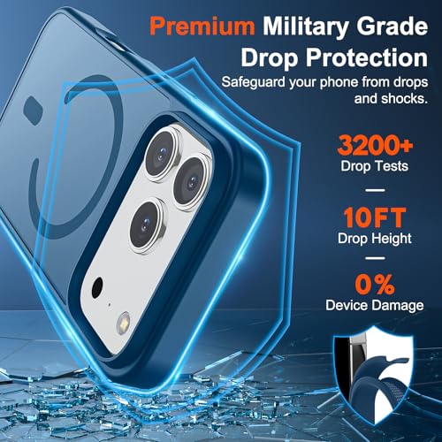 Image of SUPFINE Magnetic for iPhone 17 Pro Case (Compatible with MagSafe)(Military Grade Drop Protection) Translucent Matte Shockproof with Anti-Fingerprint Phone Cover 2025,Deep Blue